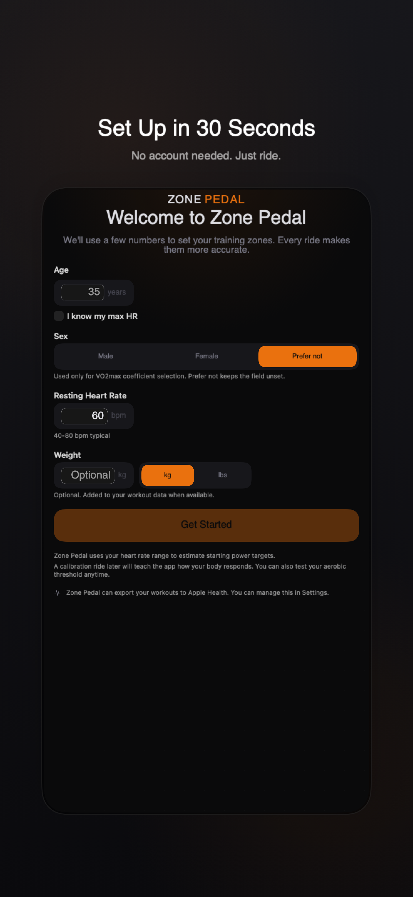 Zone Pedal setup wizard — no account needed